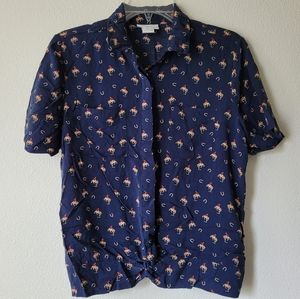 Ariat Cropped Button Up Collared Shirt Cowboy Horseshoe Horse Bucking Broncho